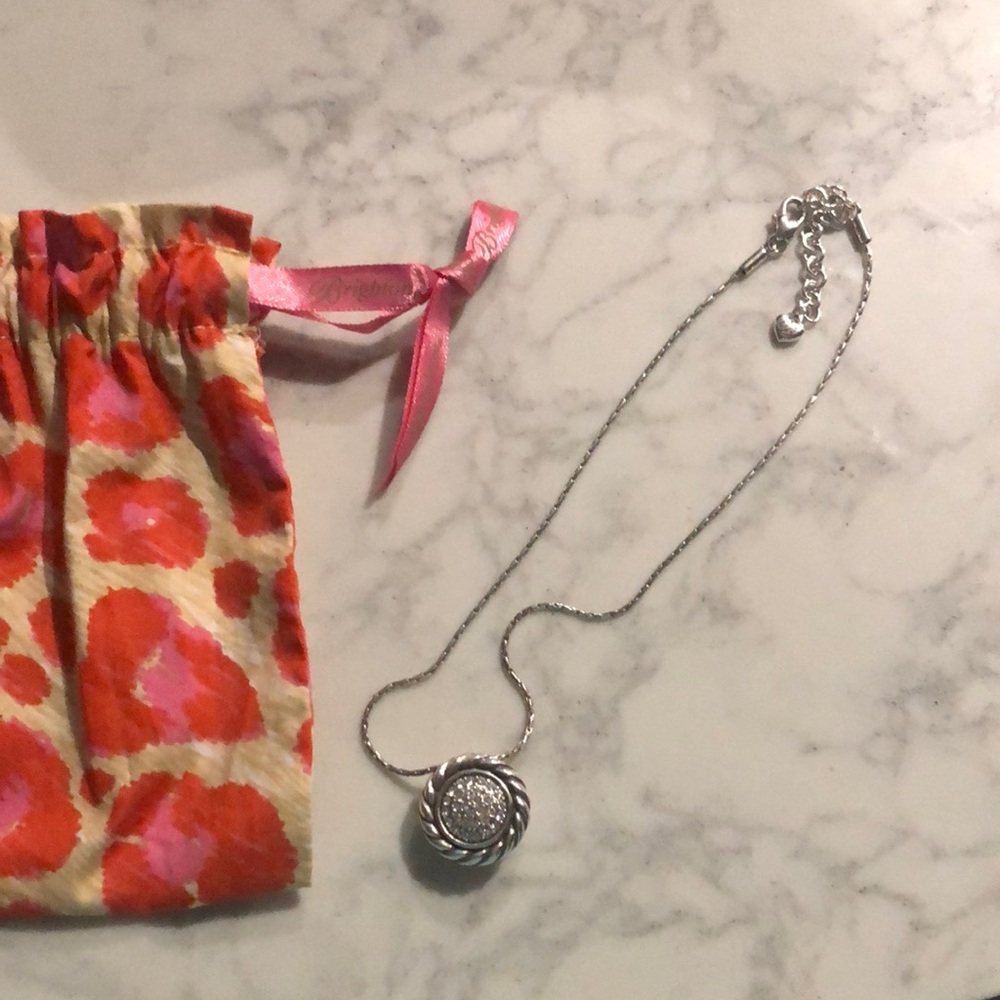 Brighton reversible Silver Pendant Necklace with Pink Floral Pouch